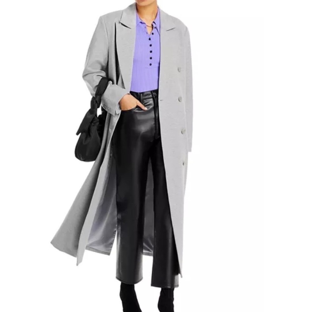 NWT Good American Ponte Double Breasted Car Coat Maxi Size Medium Heather Grey‎